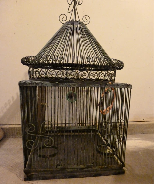 ANTIQUE METAL EX large bird cage 30 tall x 18 square