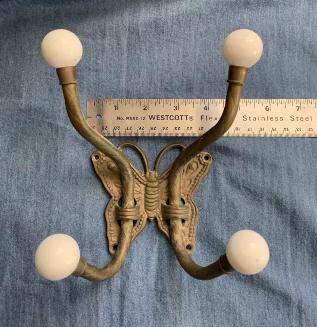 VTG Brass/Ceramic Double 4 Hook/Butterfly Coat Hooks USA?