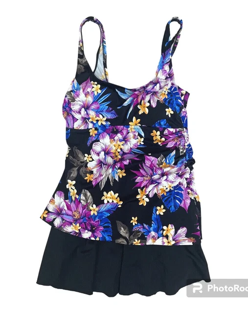 Rose Marie Reid NWOT Tropical Floral Print Modest Swimsuit Ruched Size M