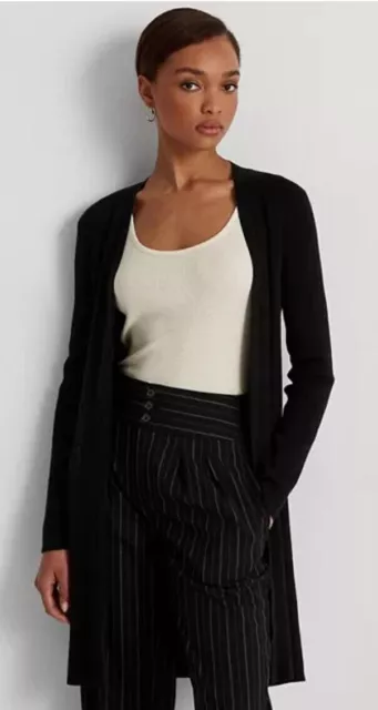 Lauren Ralph Lauren L23209 Womens Black Open-Front Cardigan Size PM 3