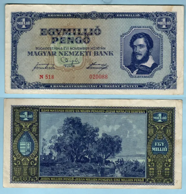 GTSTAMPS Hungary 1 Million Pengo Banknote Currency 1945 Post WWII Note Nature