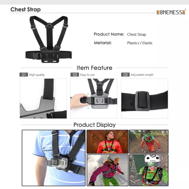 GoPro Accessories Kit Action Camera Accessory set Bundle Chest Strap Head Mount 2