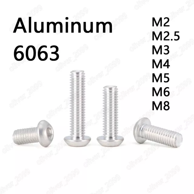 Aluminum Alloy 6063 Allen Bolts Hex Socket Button Head Screws M2 M3 M4 M5 M6 M8