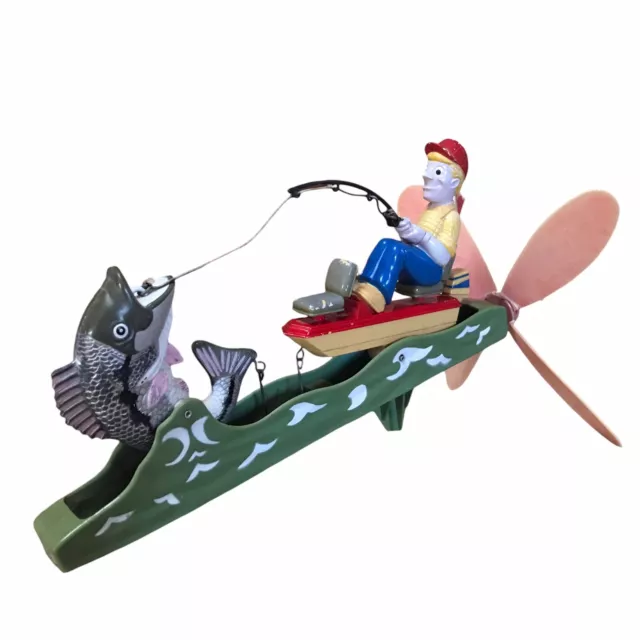 Artline 1991 Fisherman Bass Boat Whirl A Gig Lawn Decoration Yard Art Spinner