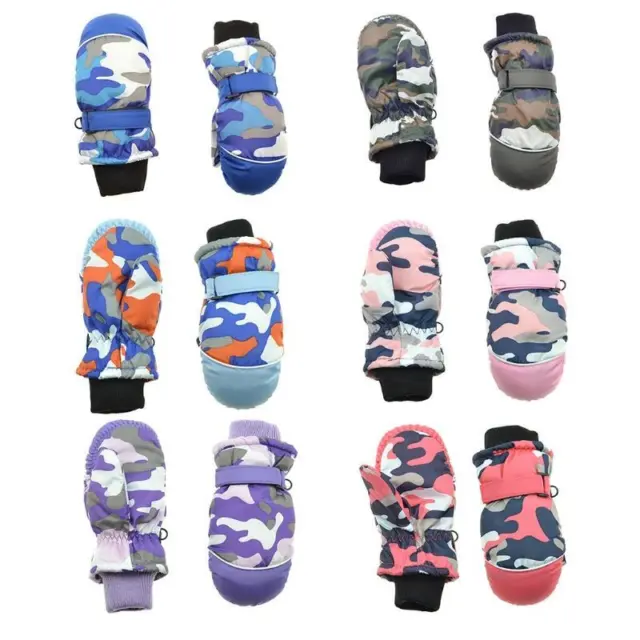 Child Kids Camouflage Winter Warm Snow Ski Gloves Waterproof Plush Lined Mittens