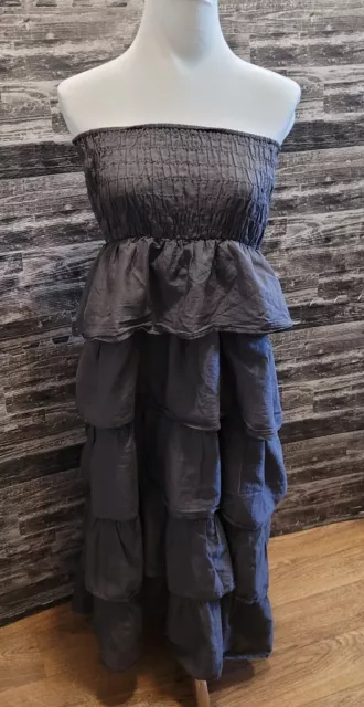 Mossimo Ruffled Layered Gray 100% Cotton Strapless Elastic Top Dress Size Large