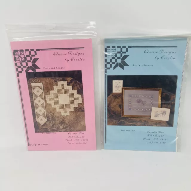 2 SOLAMENTE PATRONES HARDANGER - Diseños clásicos de Cecelia/Hearts & Doily & Bell Pull