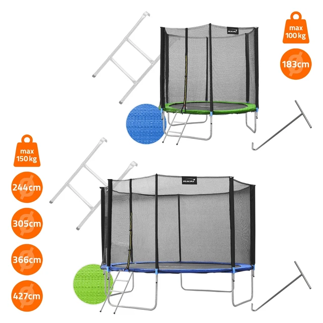 Trampoline extérieur 366 cm robuste avec filet de sécurité échelle antirouille noir style moderne ambiance - Jeux - Jouets