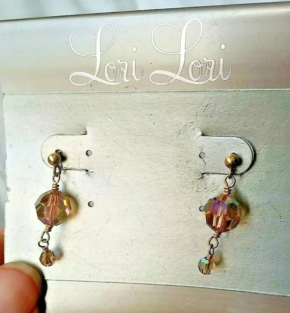 Lori Lori Sterling 14kt Gold Filled Dangle Earrings Topaz Brown Crystals #223