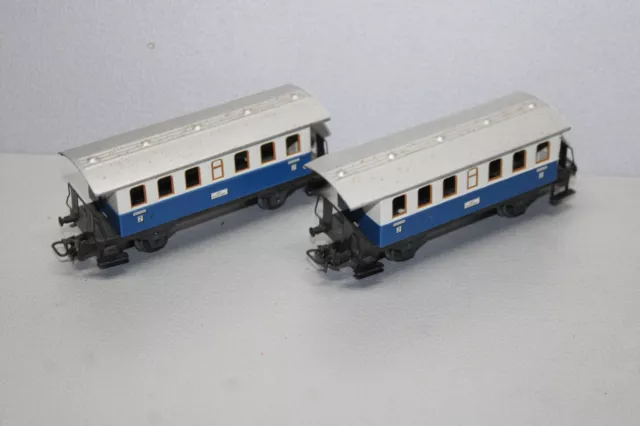 Märklin Primex 2 Stück 2-Achser Personenwagen blau/weiss Spur H0 #F384
