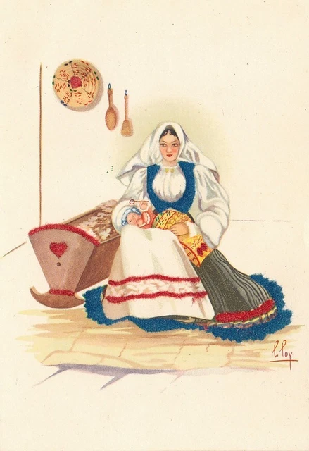 Cartolina Costumi Sardegna Busachi Tempera di Lola Loy Non Viaggiata