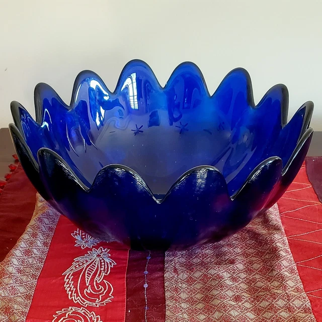10.5" LARGE MCM Blenko Art Glass Scalloped lotus bowl Mid Century Modern VTG