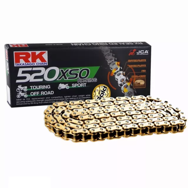 Moto Rx Anneau Chaîne en Or RK GB520XSO Avec 88 Rouleaux Et Joints Toriques De
