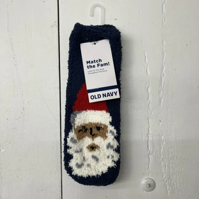 Old Navy Blue Santa Clause Cozy Fuzzy Comfy Sock Kids Unisex One Size NEW