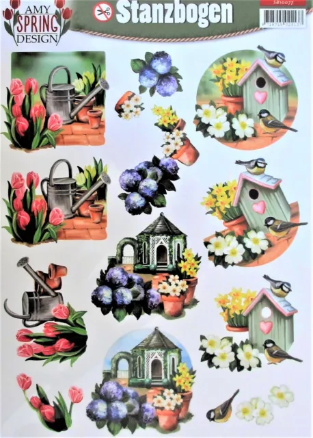 A4 DIE CUT 3D PAPER TOLE DECOUPAGE Push Out Garden Sheet Flowers Birds Plants