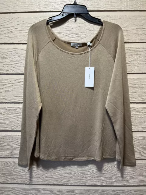 VINCE Brand womens Pullover Sweater 2X 2XL XXL Tan Scoop Neck Raglan Sleeve $125