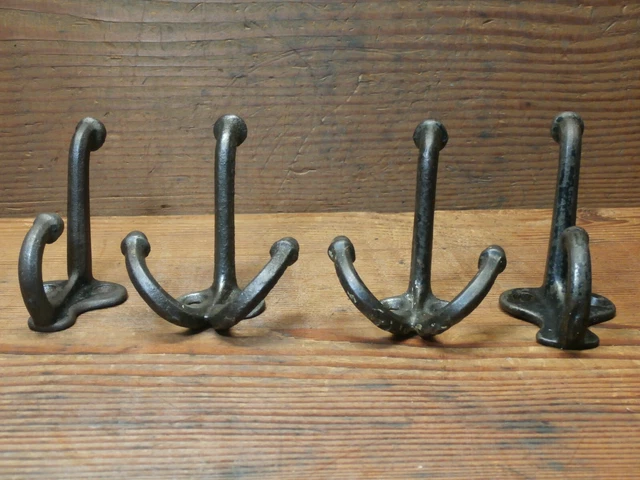 Antique Lot of 4 Triple & Double Cast Iron Coat Hooks ORIGINAL/SALVAGE 7