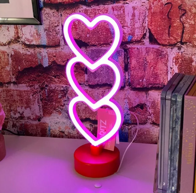 Spritz Neon Lit Tabletop Valentines Day Heart Sign Plastic Pink Gift Decor