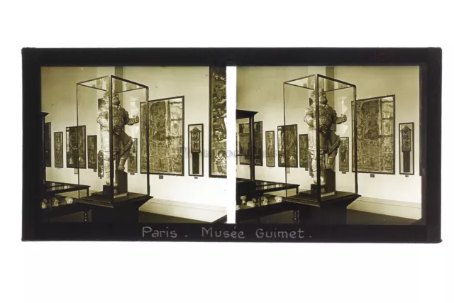 Musée Guimet Art Asie Paris France Photo Stereo Plaque de verre Vintage c1930