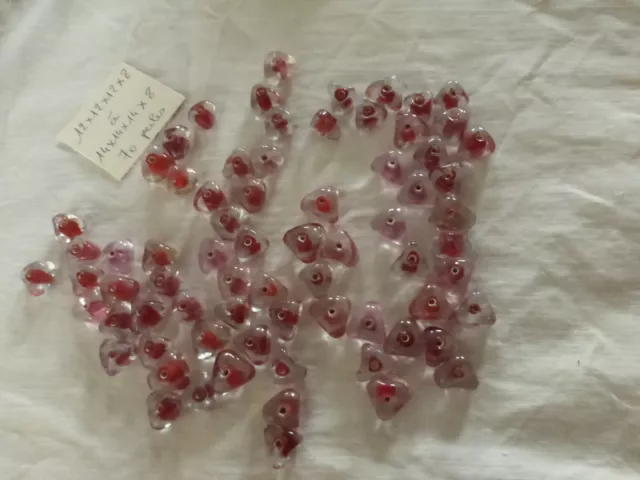 lot de 70 perle triangle bicolore transparent et rouge en verre vintage