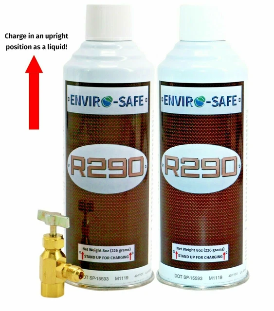 R290 AC Coolant (UPRIGHT CAN!) 2 cans & Top Tap Kit #8013