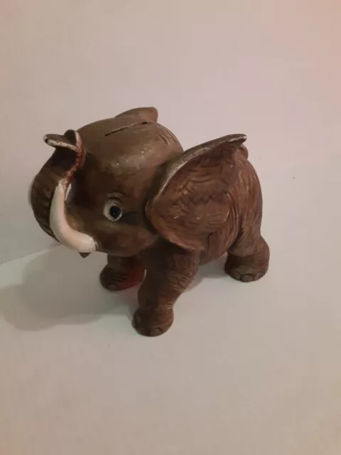 Baby Elephant Ceramic Bank Trunk Up 8 By 7 Inches