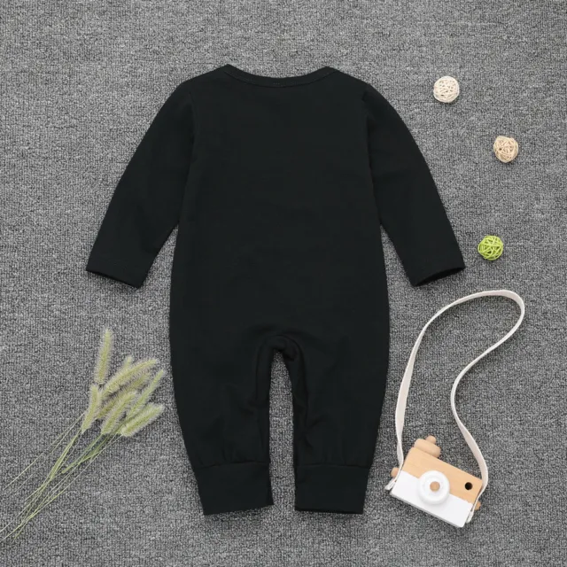 Newborn Child Baby Boys Girls Long Sleeves Button Letter Romper Jumpsuit Clothes 8