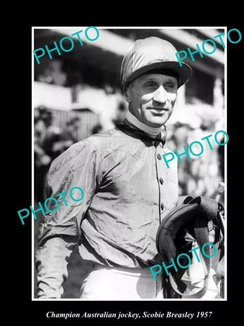 OLD LARGE HISTORIC PHOTO OF CHAMPION AUSTRALIAN JOCKEY SCOBIE BREASLEY c1957