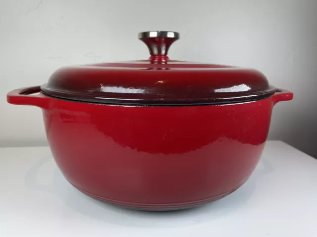 Lodge 6qt Enamel Cast Iron Dutch Oven Round Shape Cookware Red With Lid