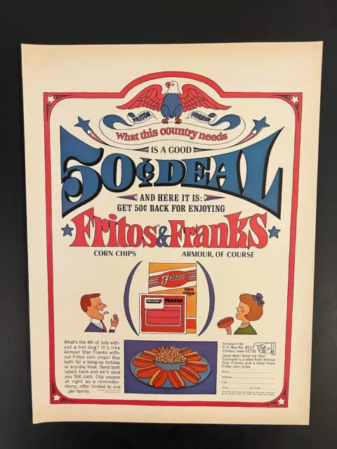 Fritos & Armour Hotdogs VTG 1966 Life Print Add 10.5x13.5 Mod Patriotic