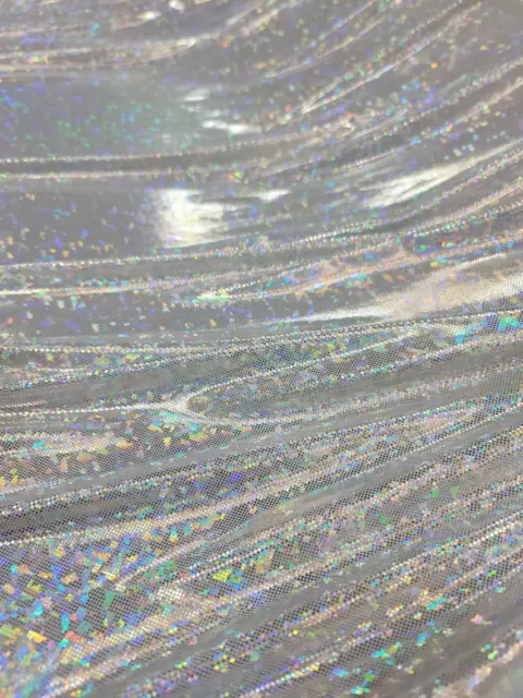 Iridescent Silver Stretch Spandex Foil Fabric By The Yard Holographic