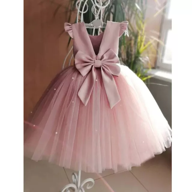 Toddler Flower Girl Dresses Birthday Tulle Bow Pearls Princess Wedding Party UK