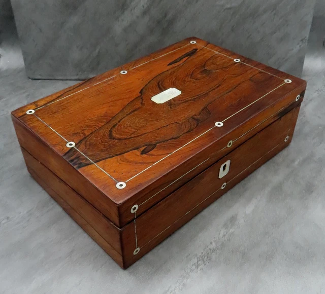 ANTIQUE CIGAR HUMIDOR Victorian Rosewood Box Inlaid Mother Of Pearl