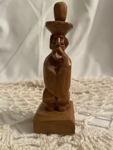 Vintage Hand Carved Wooden Man With Hat 5”