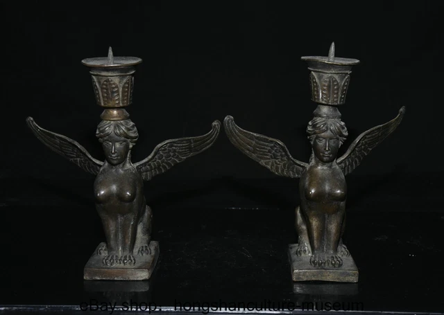 10 " Old Chinese Copper Bronze Dynasty Figure Candlestick lamp Statue