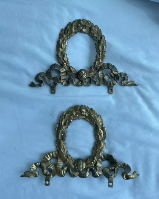 pair of French gilt bronze antique furniture frame ornaments Louis seize