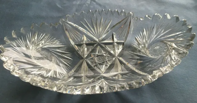 Antique Brilliant Cut Crystal 8 1/2" Bowl / Relish Dish