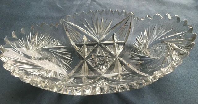 Antique Brilliant Cut Crystal 8 1/2" Bowl / Relish Dish
