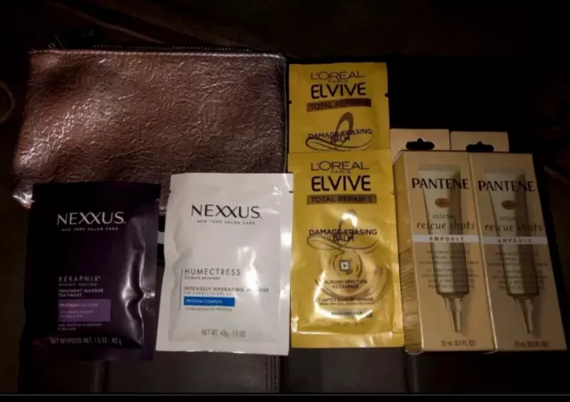 7 Piece Hair Spa Day Set Including Cosmetic Bag Loreal Pantene Nexxus Brand New