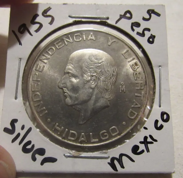 1955 Silver Mexico Five Pesos