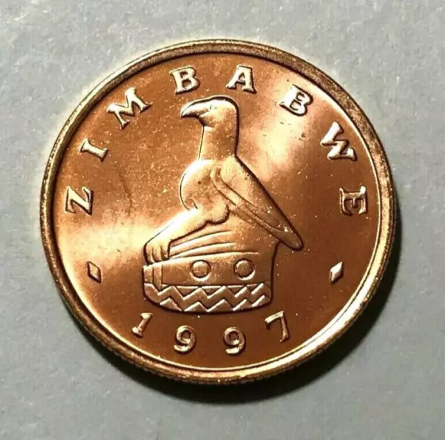 1997 Zimbabwe Coin 1 cent The stone-carved Great Zimbabwe Bird Flame Lily