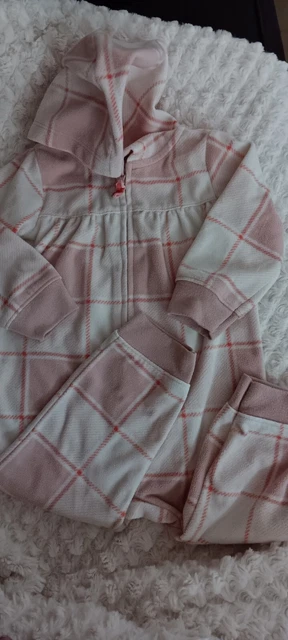Carter's Baby Girl infant Hooded Fleece Jumpsuit Pink Ivory 12 MONTHS