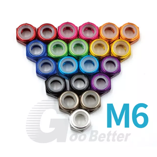 M6 Aluminum Alloy Multicolor Lock Nuts Nylon Insert Lock Nuts Hex Locknut Metric