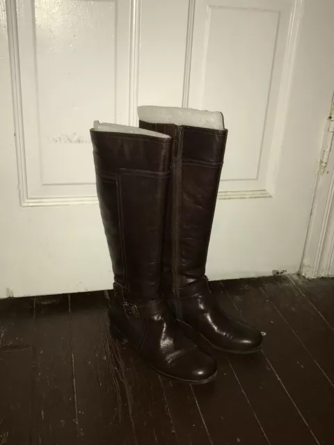 Women's Nine West Shiza Dark Brown Leather Riding Boots Size 7M