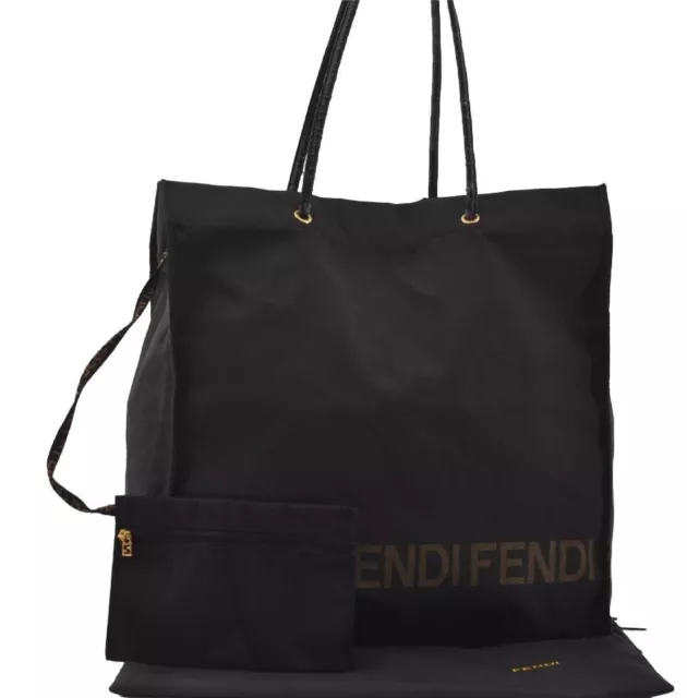 Authentic FENDI Vintage Nylon Leather Shoulder Tote Bag Black 1057J