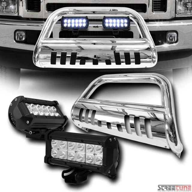 Chrome Steel Bull Bar Grille Guard+36W CREE LED Fog Lights For 05-07 F250/F350
