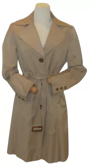 DKNY Womens Tan Cotton Blend Long Sleeve Button Front Belted Trench Coat Size M 3