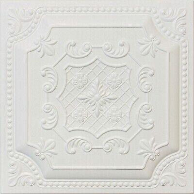 DIY GlueUp White Decorative Ceiling Tiles R52W Embossed Floral White Satin Paint