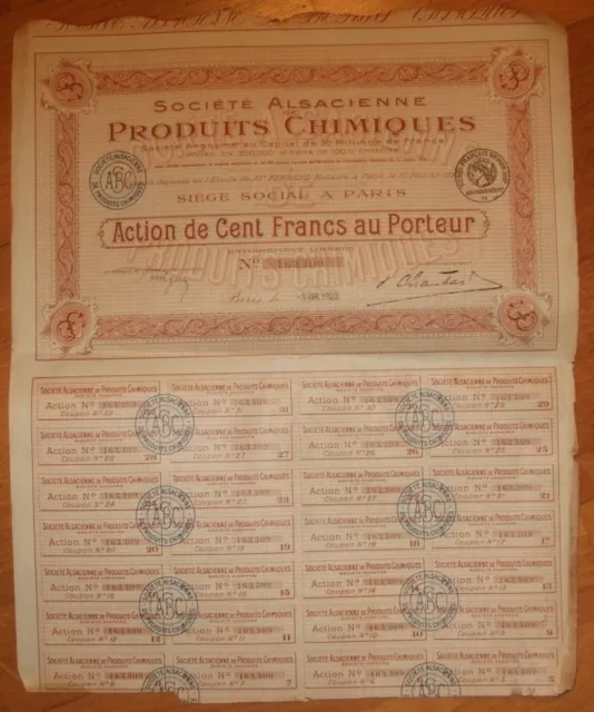 Action - Société Alsacienne de Produits Chimiques - Avril 1923