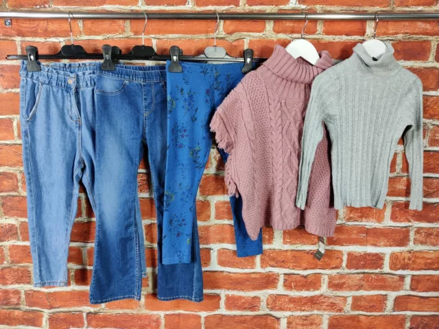 GIRLS BUNDLE AGE 5-6 YEARS NEXT H&M etc JEANS LEGGINGS TOP KNIT PONCHO SET 116CM